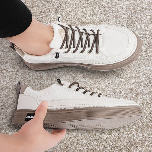 Men's Punk Skate Shoes w/Leather & Canvas, Breathable Elevated Platform