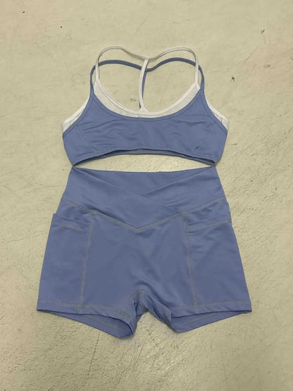 Two Piece Strappy Yoga Top Workout Scrunch Shorts