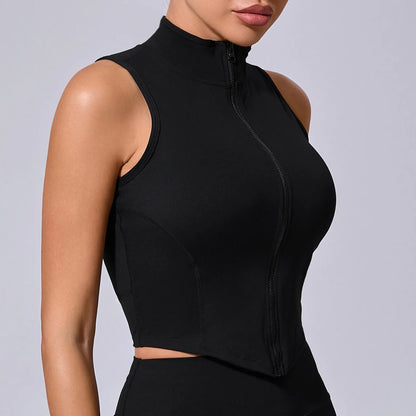 Sleeveless Zipper Sporty  Crop Top Breathable, Quick Dry