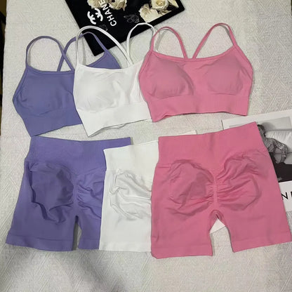 2 Women's Yoga Suits  Sports Bra with Impact Shorts