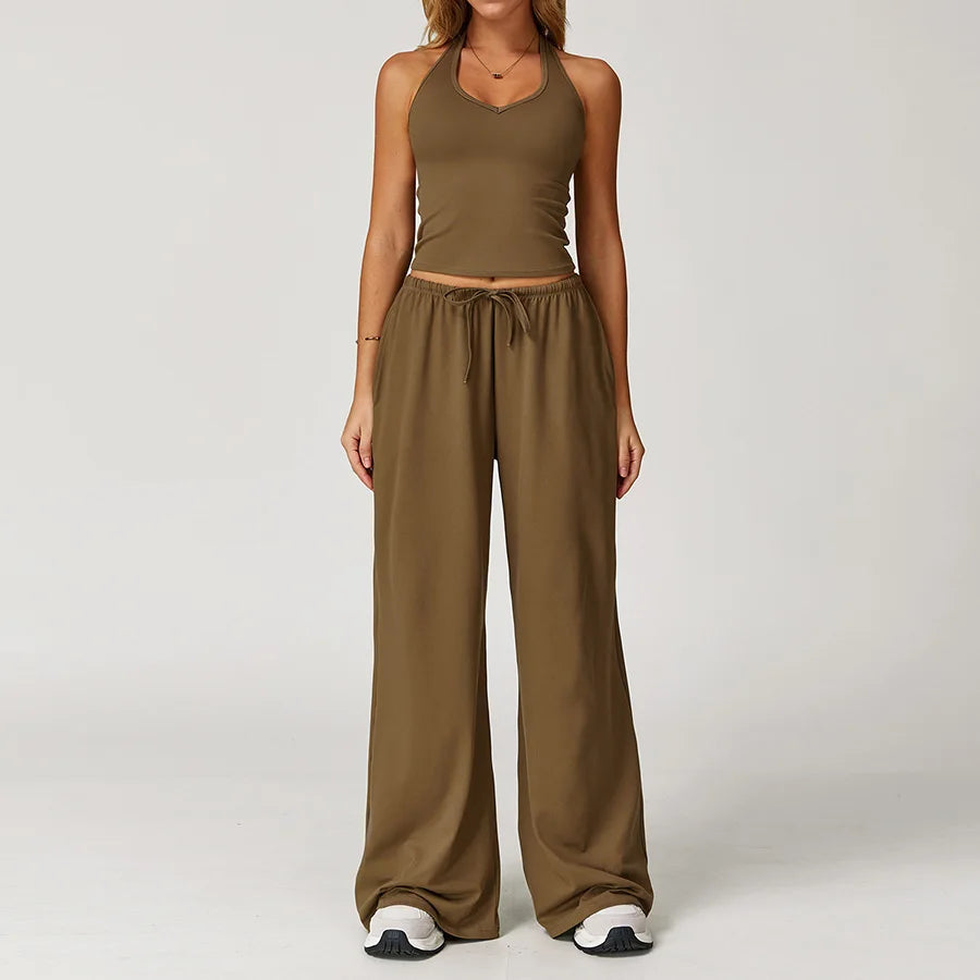 Set 2 Pieces Wide leg straight pants Tracksuit Sports Tank Top