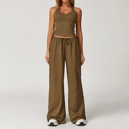 Set 2 Pieces Wide leg straight pants Tracksuit Sports Tank Top