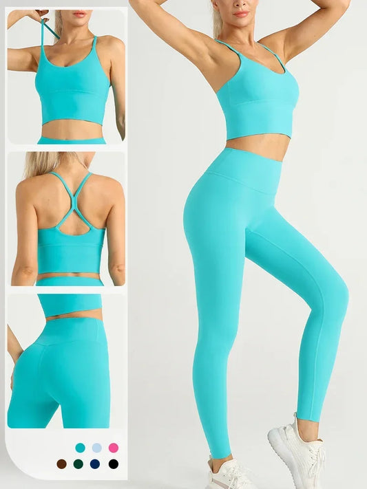 2 Piece Yoga Pilates Fitness Suit  Push Up Clothes Sports Bra Leggings Suit
