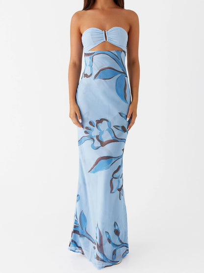 Elegant Maxi Dress with Off-Shoulder Design and Floral Print Stylish Backless Strapless Tube Dress f