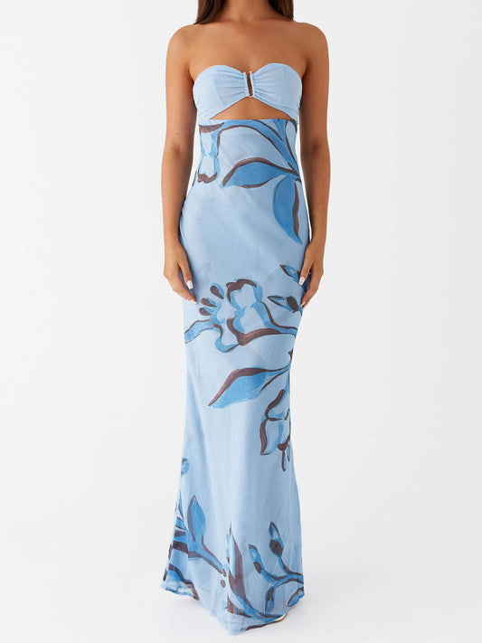 Elegant Maxi Dress with Off-Shoulder Design and Floral Print Stylish Backless Strapless Tube Dress f
