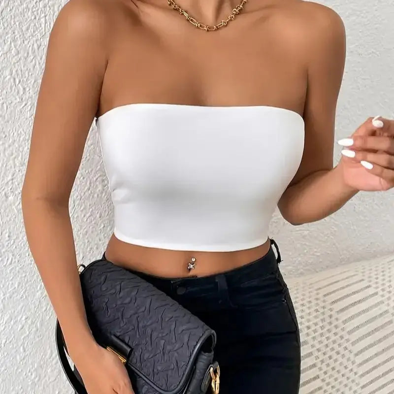 Sexy Bodycon Crop Tube Top, Solid Stretchy Tube Top,