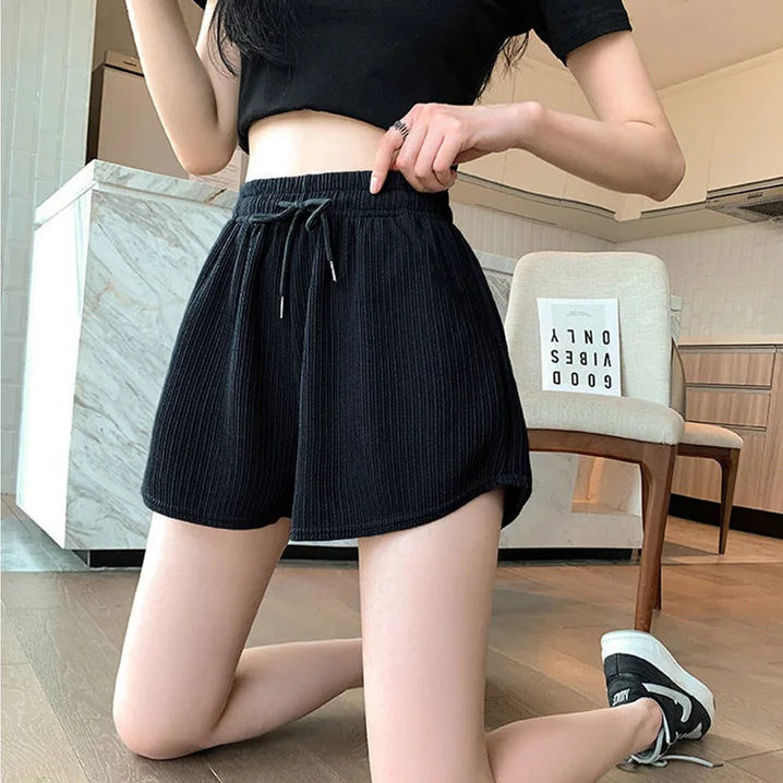 mid-waist casual loose straight  thin breathable wide leg shorts