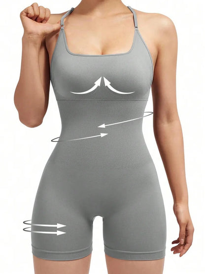 Sexy Fitness Jumpsuit Scrunch Shorts Backless Set Romper