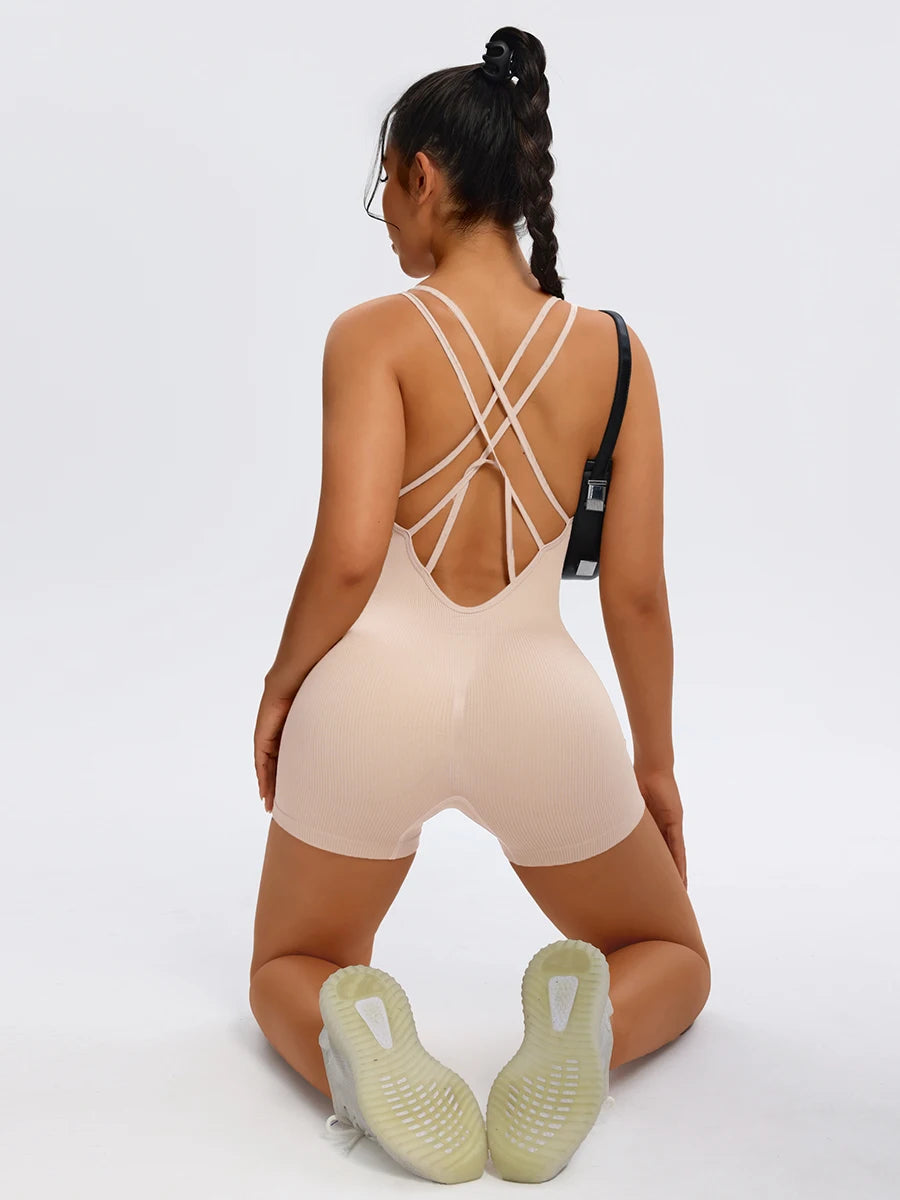 Seamless Sculpting Bodysuit  Combi-pants Fitness Overalls Shorts