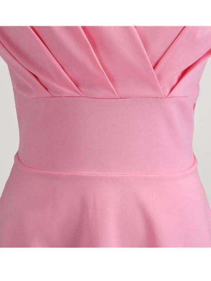 Pink Summer V Neck Vintage Robe Party  Dresses