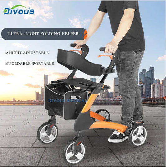 Ultralight Mobility Walking Aid Folding Four Wheels Walkers for Disabled Adults