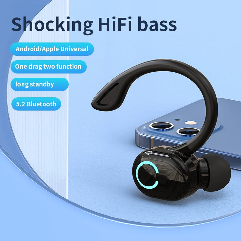 Wireless Bluetooth Earphones HIFI Bass With HD MIC Ear-Hook Earbuds Noise Cancelling Life Waterproof