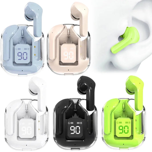 Bluetooth-Compatible Noise Canceling Translucent Earphones with Digital Display Charging Case