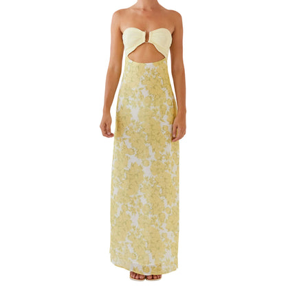 Elegant Maxi Dress with Off-Shoulder Design and Floral Print Stylish Backless Strapless Tube Dress f