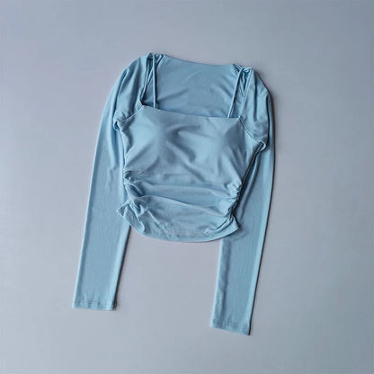 Women Sports Tops Fixed Chest Pads  Long Sleeves