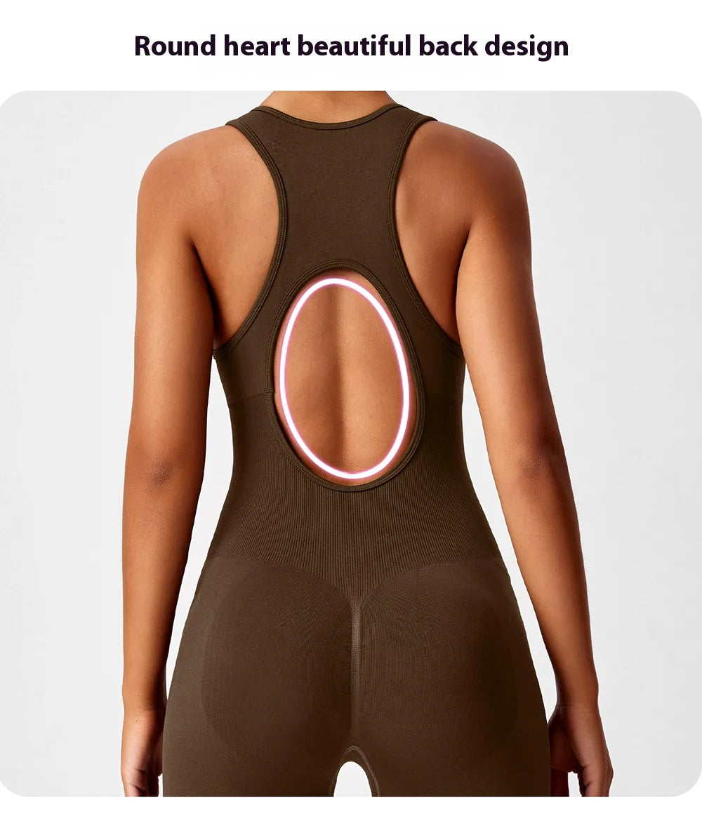Seamless Peach Booty One-Piece Yoga Bodysuit - V-Back Tummy Control