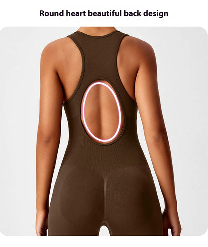 Seamless Peach Booty One-Piece Yoga Bodysuit - V-Back Tummy Control