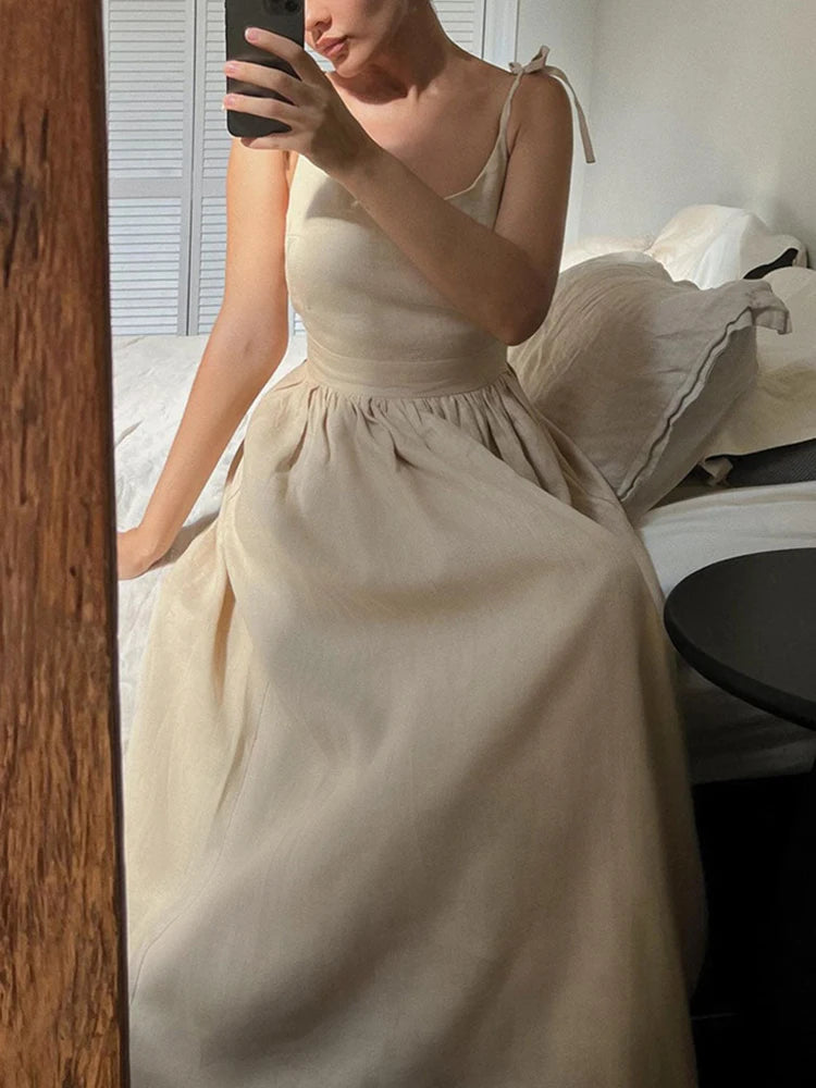 Casual Solid Color Long Dresses Sexy  Backless Party Pleated Dress