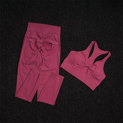 Yoga Sets Leggings Back Pocket Sexy Hollow Sports Bra