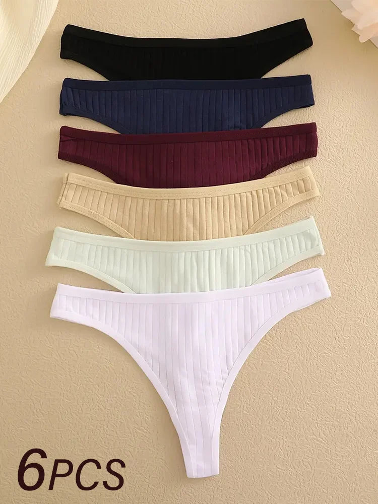 6Pcs/Set Women Cotton Thongs Panties Low Rise G-String