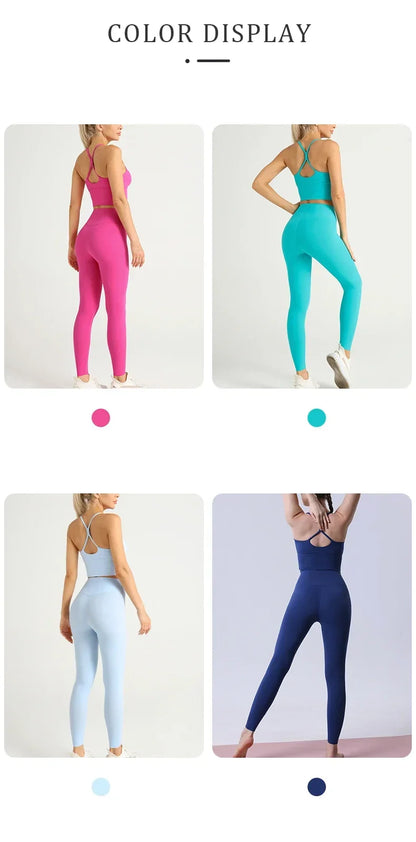 2 Piece Yoga Pilates Fitness Suit  Push Up Clothes Sports Bra Leggings Suit