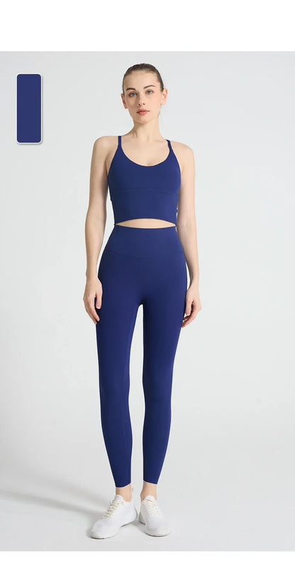 2PCS Yoga Set Crop Top High Waist Legging Fitness Bra Set Breathable