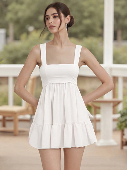 Sleeveless V-Neck Ruffle Tiered Mini Dress with Open Back and Pockets - Chic A-Line Summer Dress