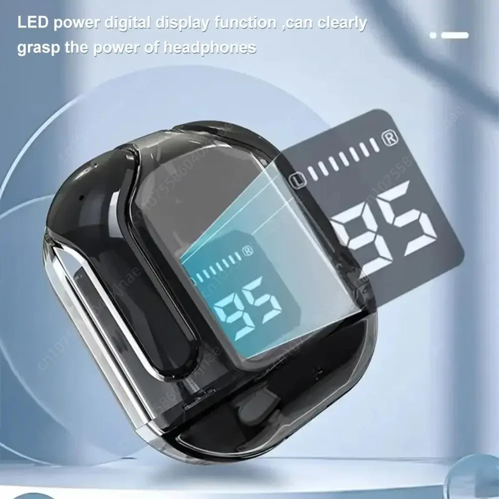 Bluetooth-Compatible Noise Canceling Translucent Earphones with Digital Display Charging Case