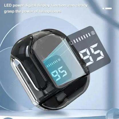 Bluetooth-Compatible Noise Canceling Translucent Earphones with Digital Display Charging Case