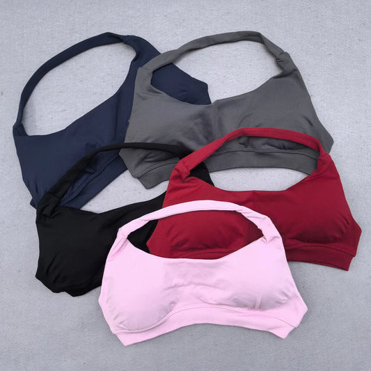 Halter Seamless Yoga Bra Padded Backless Crop Top Push Up