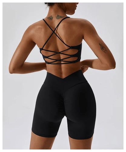 U-Shaped Multi-Strap Cross Back Sports Bra Top