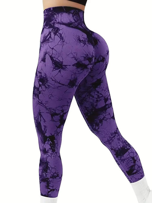 Women Tie Dye Leggings High Waist Lifts Butt Tummy Control