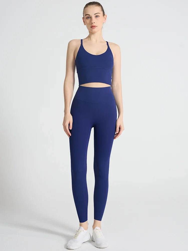2PCS Yoga Set Crop Top High Waist Legging Fitness Bra Set Breathable