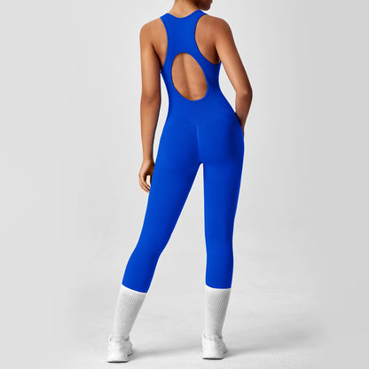 Seamless Peach Booty One-Piece Yoga Bodysuit - V-Back Tummy Control