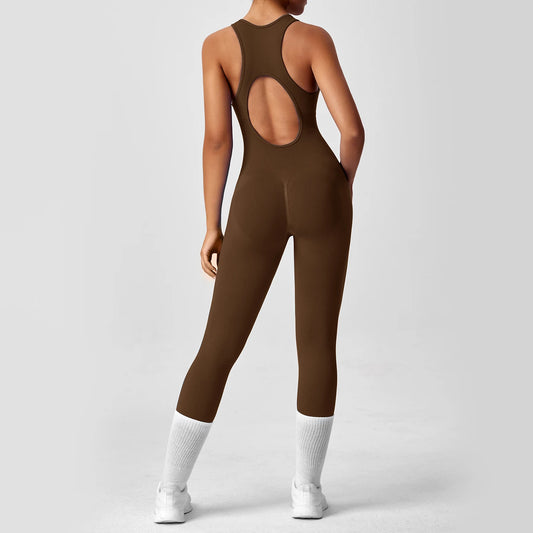 Seamless Peach Booty One-Piece Yoga Bodysuit - V-Back Tummy Control