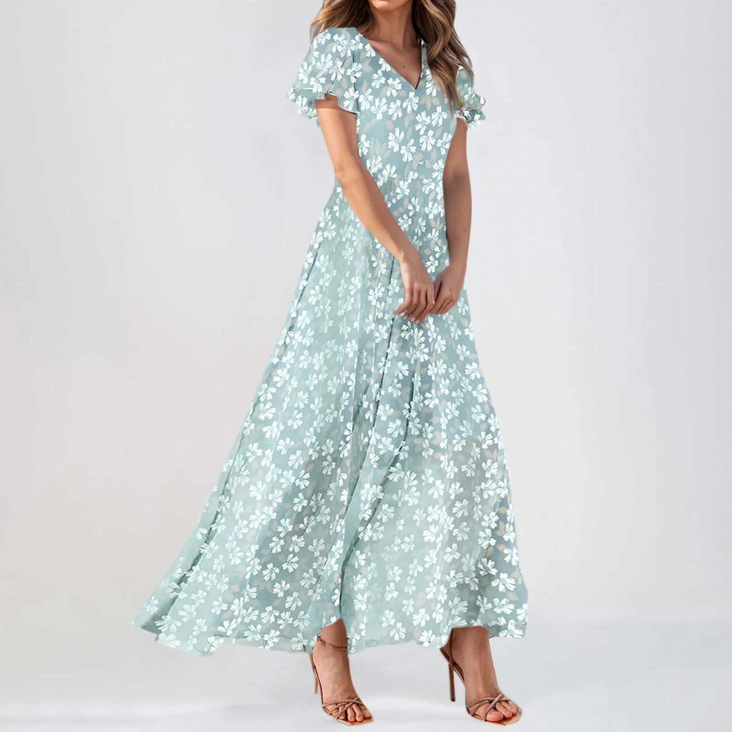 Short Sleeve Maxi Dresses Cute Floral