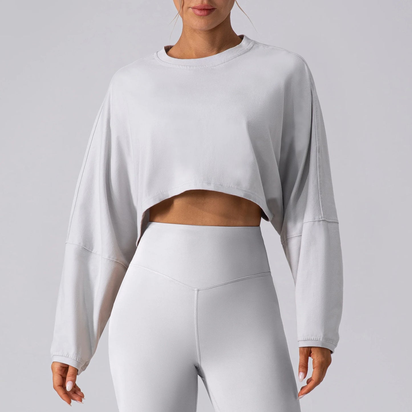 Women Sports Crop Top Long Sleeve T-Shirts Yoga Loose Tops
