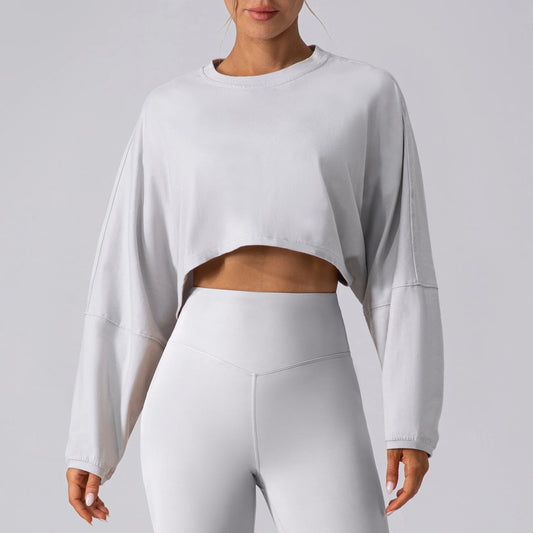 Women Sports Crop Top Long Sleeve T-Shirts Yoga Loose Tops