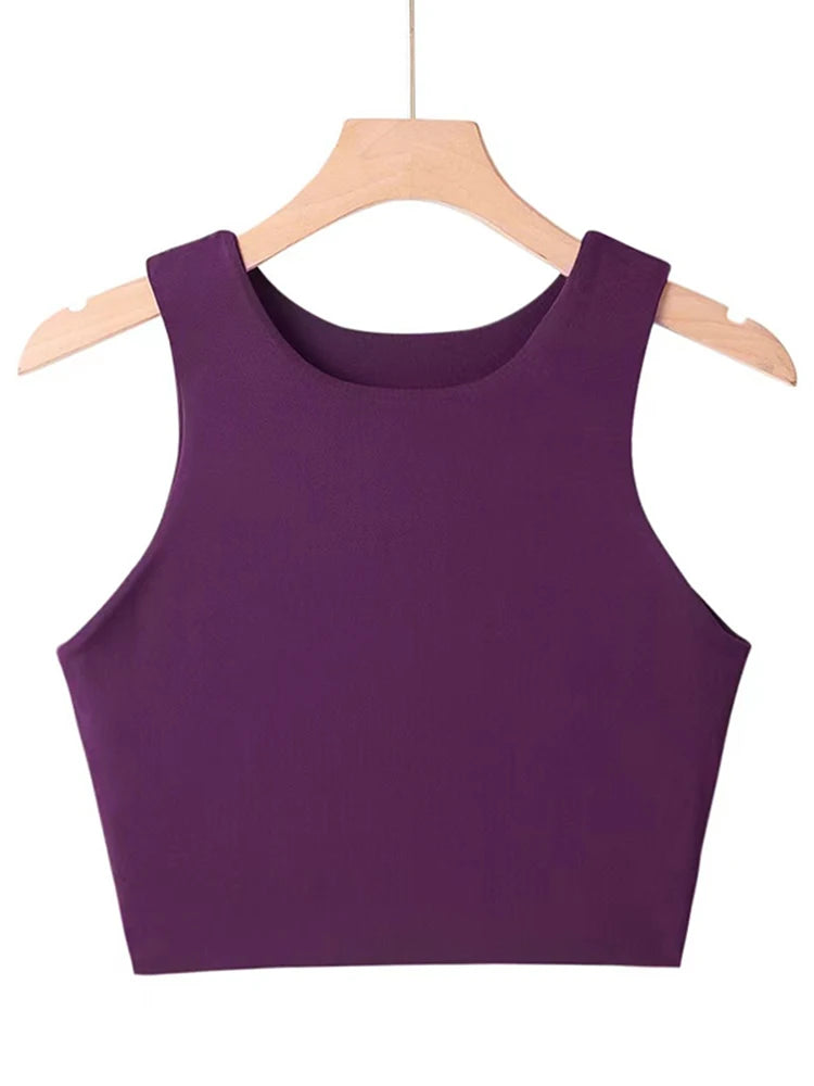 Sexy Slim Tops O-neck Sleeveless Double Nylon Tank Tops 6 Colors