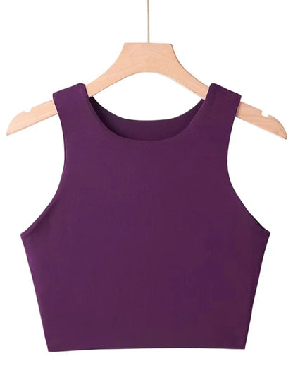 Sexy Slim Tops O-neck Sleeveless Double Nylon Tank Tops 6 Colors