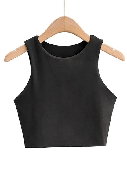 Sexy Slim Tops O-neck Sleeveless Double Nylon Tank Tops 6 Colors
