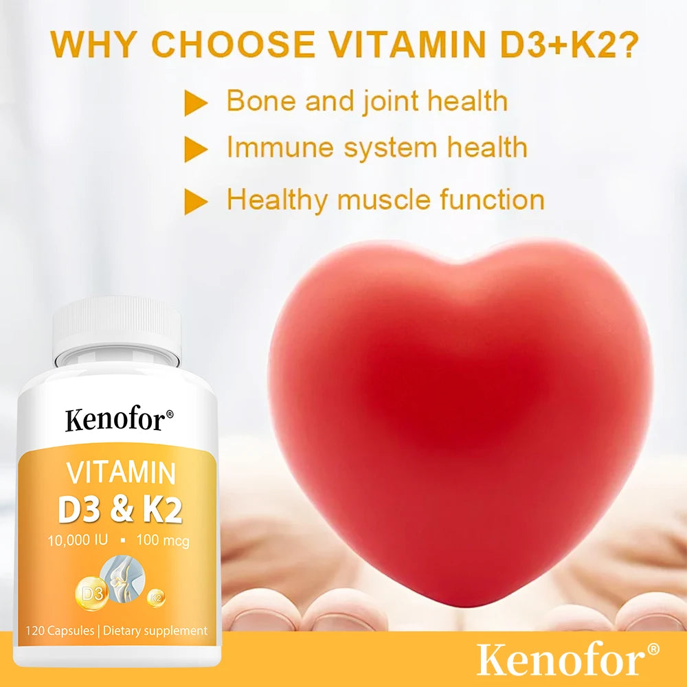 Vitamin D3 K2 Capsules - B6, Zinc, Vitamin D3 10000 IU and Vitamin K2 MK7