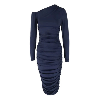 Long Sleeves Folds Dresses Bodycon Solid Sexy