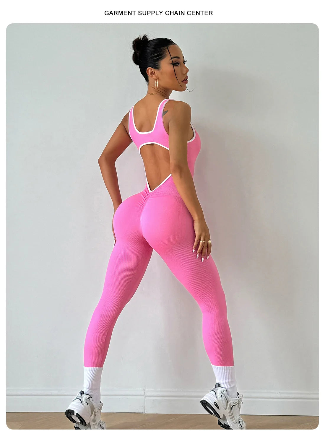 Back V Jumpsuit Fitness Rompers Stretch Workout Bodysuits
