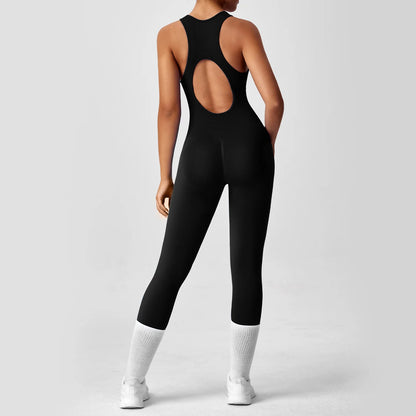 Seamless Peach Booty One-Piece Yoga Bodysuit - V-Back Tummy Control