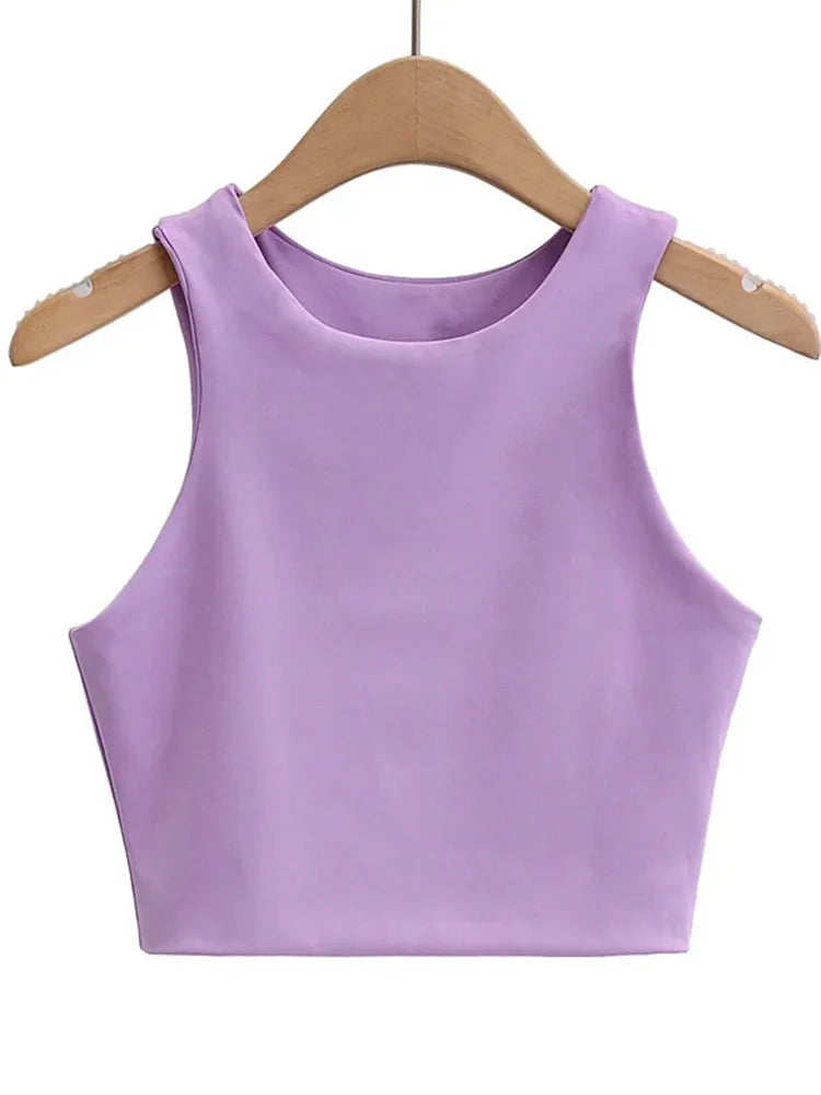 Sexy Slim Tops O-neck Sleeveless Double Nylon Tank Tops 6 Colors