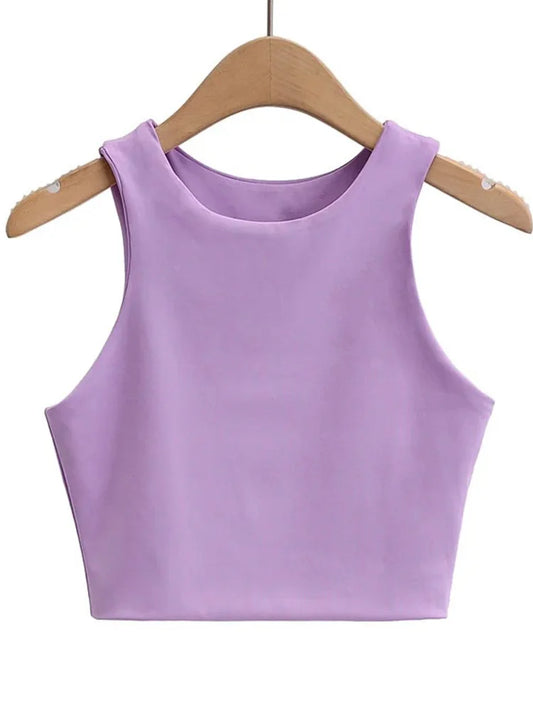 Sexy Slim Tops O-neck Sleeveless Double Nylon Tank Tops 6 Colors
