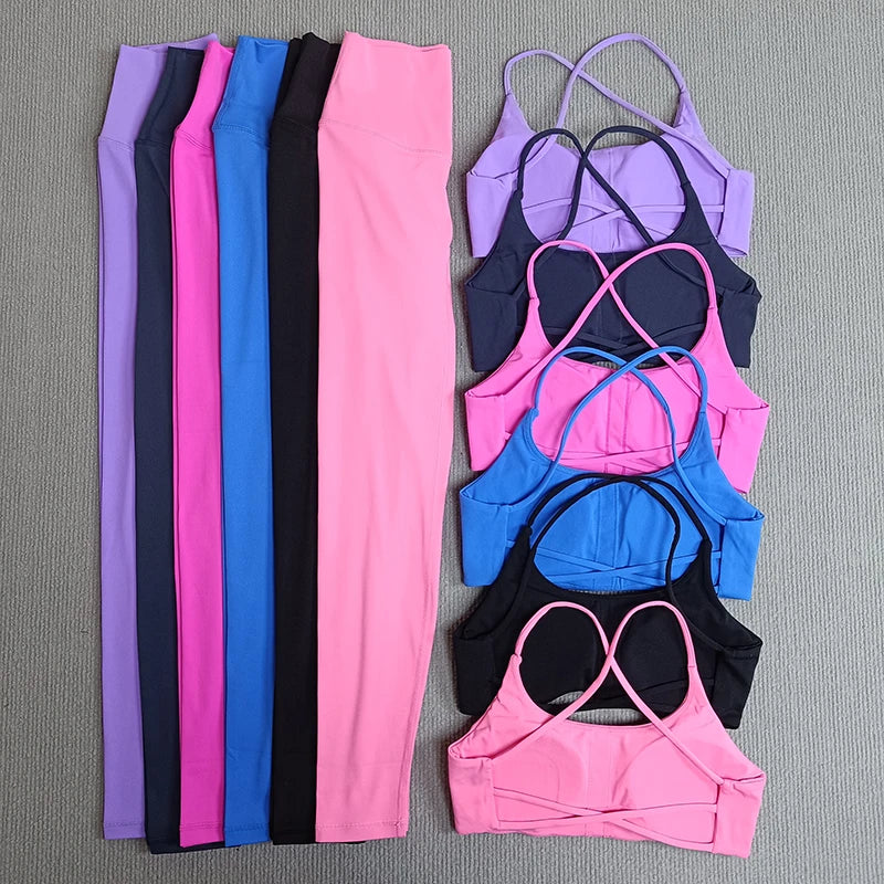 2 Pcs Gym Set Sweat Bra Tops Compression Leggings