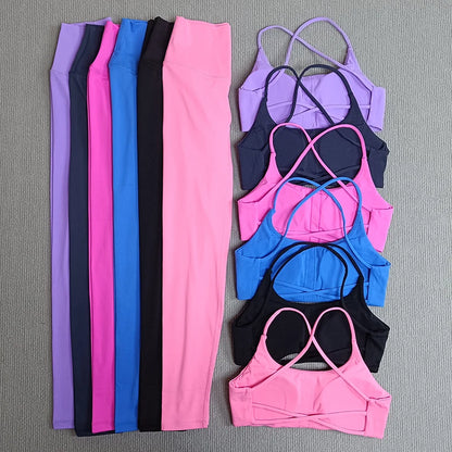2 Pcs Gym Set Sweat Bra Tops Compression Leggings