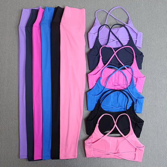2 Pcs Gym Set Sweat Bra Tops Compression Leggings